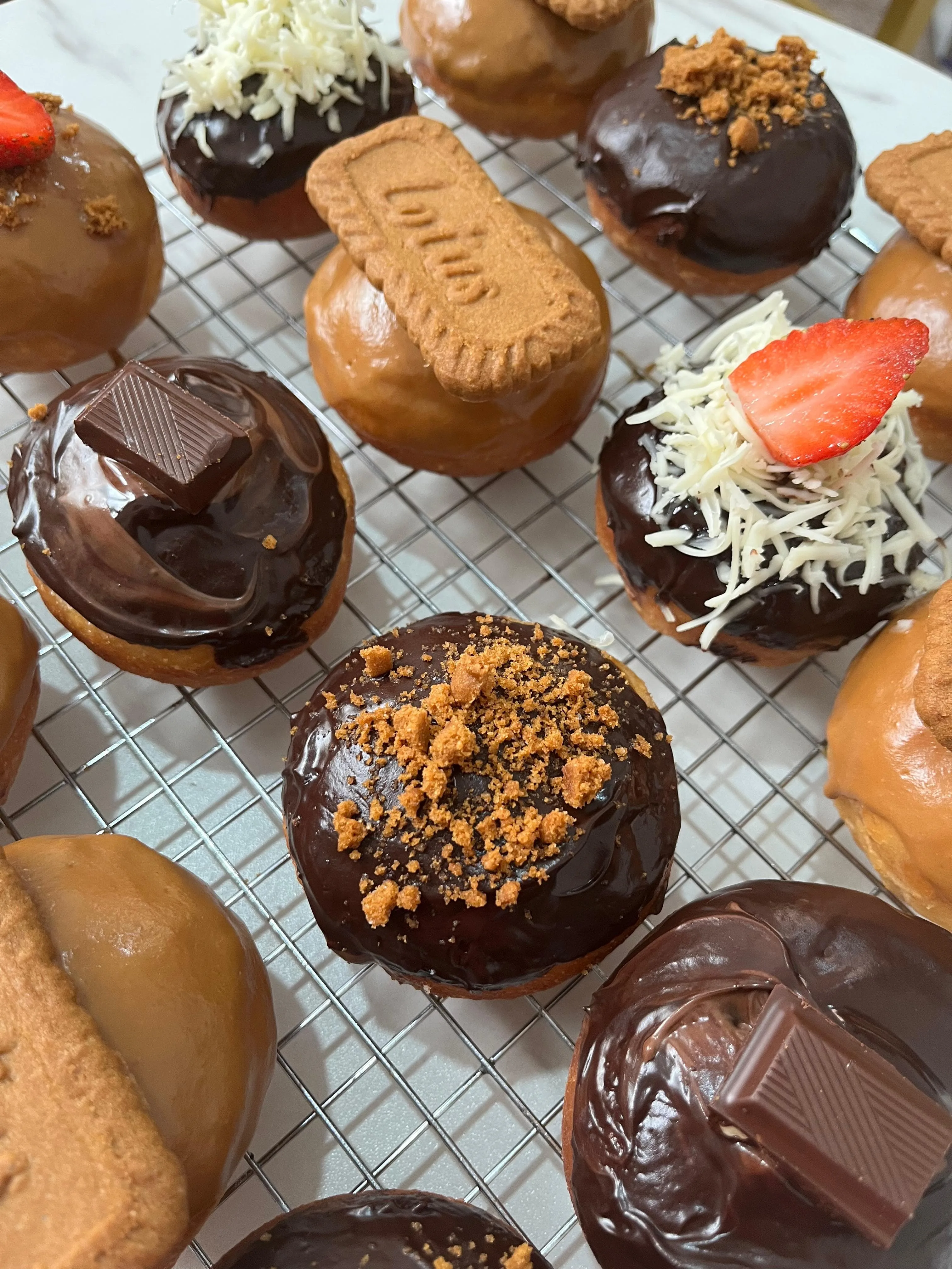 Lotus-biscoff and chocolate filled donuts