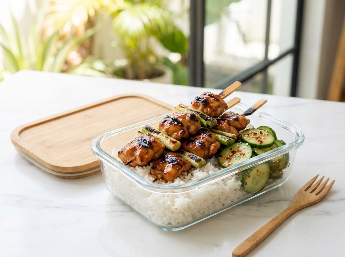 Chicken yakitori with coconut rice