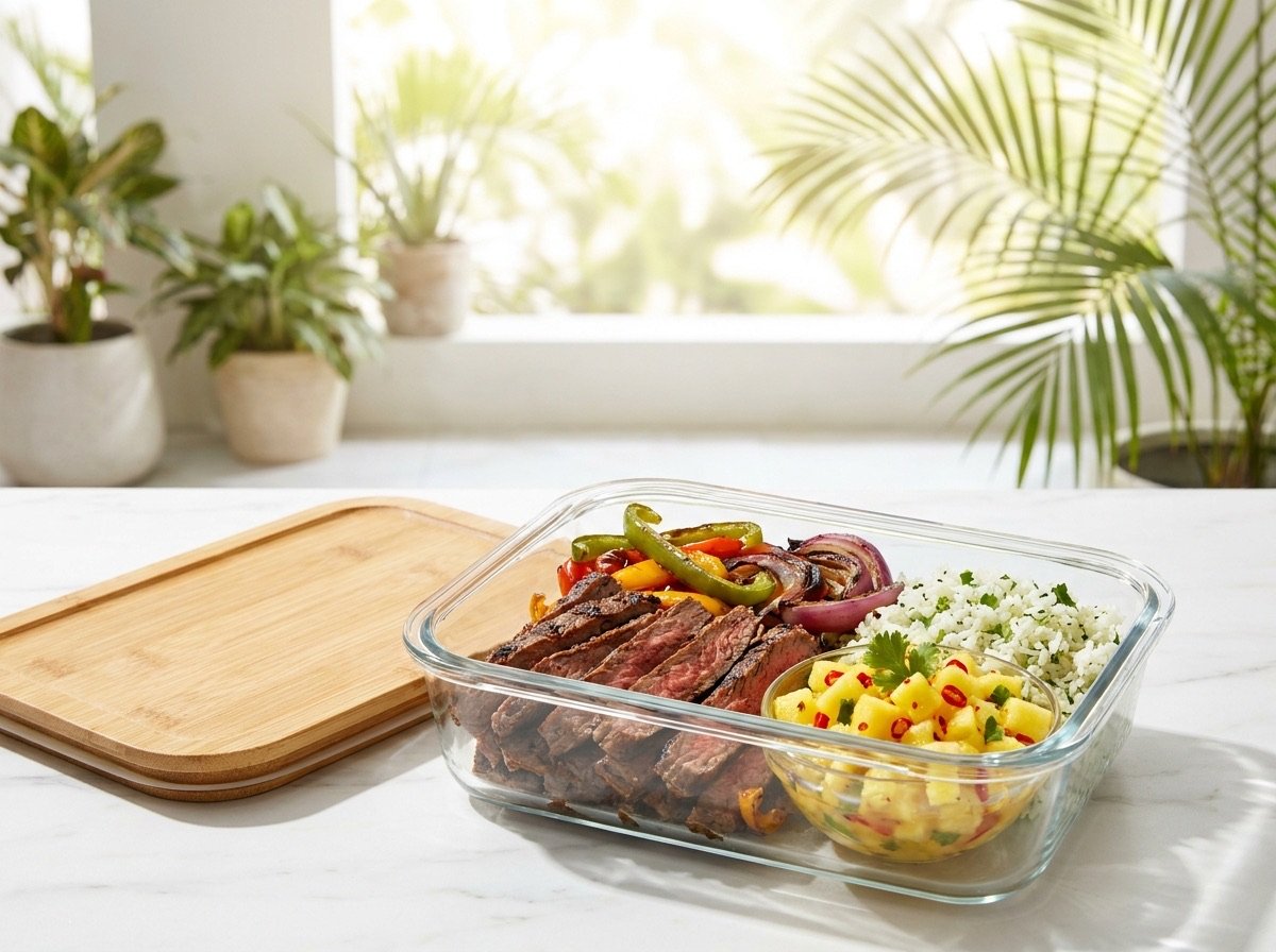 Steak fajitas with cilantro rice